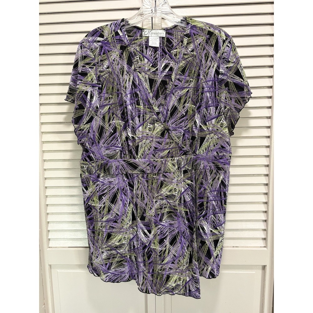 Dressbarn Purple/Green Abstract Chiffon Short Sleeve V Neck Blouse‎ Size 18/20